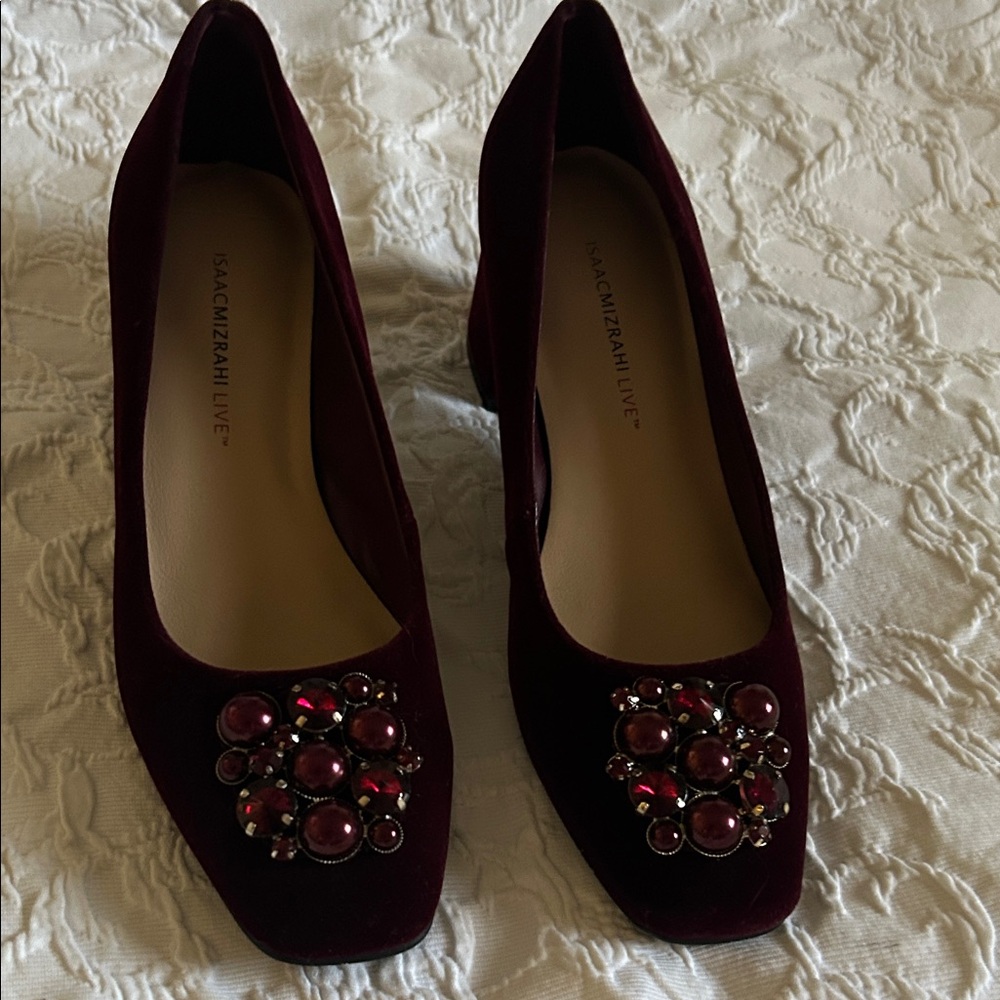 Isaac Mizrahi Dark Red Embellished Heels